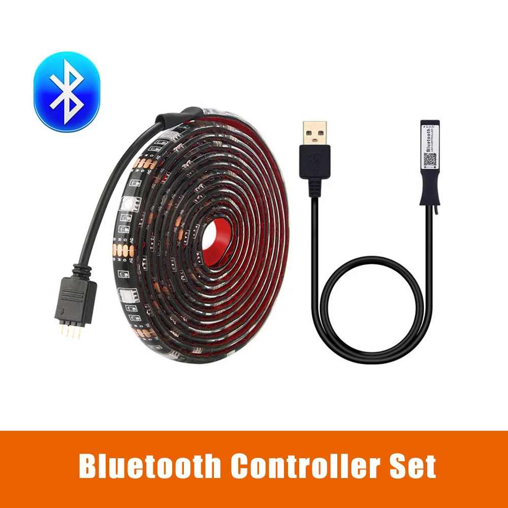 USB-LED-Streifen 5050 RGB-TV-Hintergrundbeleuchtungsset, schneidbar mit IR-RF-Musik, Bluetooth-RGB-LED-Controller, 0,5 m/1 m/2 m Set