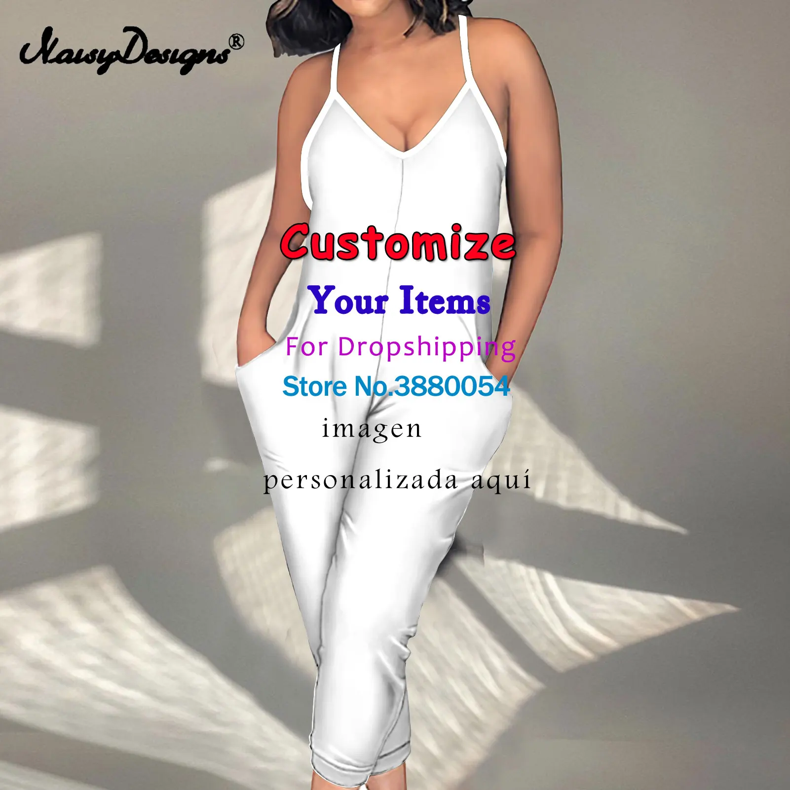Noisydesigns Summer Customize Image Fashion Trend Sexy Women Casual Office Ladies Sling Jumpsuit 4XL Dropshipping