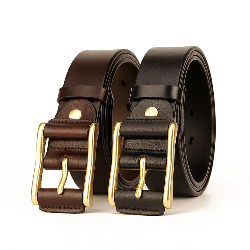 

Copper buckle leather belt men's pure leather belt fashion casual handmade buckle belt copper pin buckle