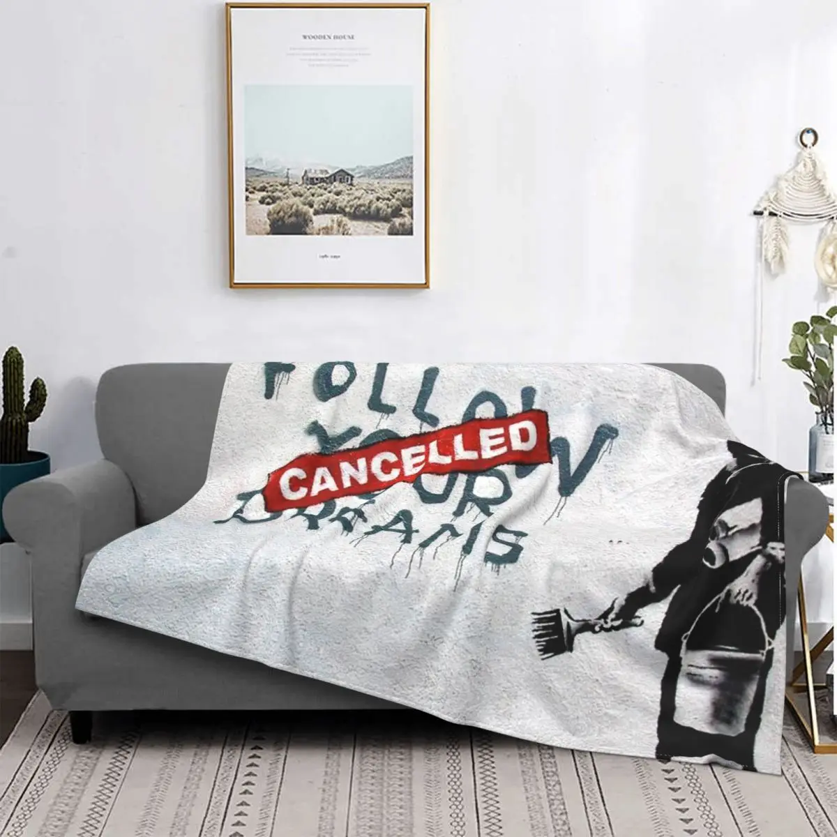 

Banksy Follow Your Dreams Blanket Flannel Autumn/Winter Graffiti Multifunction Soft Throw Blanket for Bedding Bedroom Bedspread