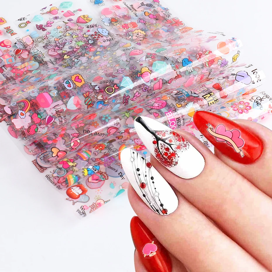 

10pcs/Set Valentines Day Nail Foil Sticker Love Heart Rose Transfer Slider Decals Romantic Couples Adhesive Paper Wrap NTQRJ1221