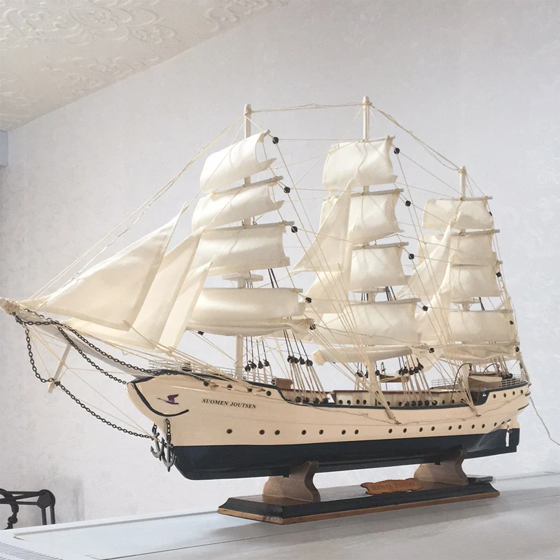 Hot Selling Wooden Sailboat Model Ornament Solid Wood Living Room Decoration Ship European Style Gift