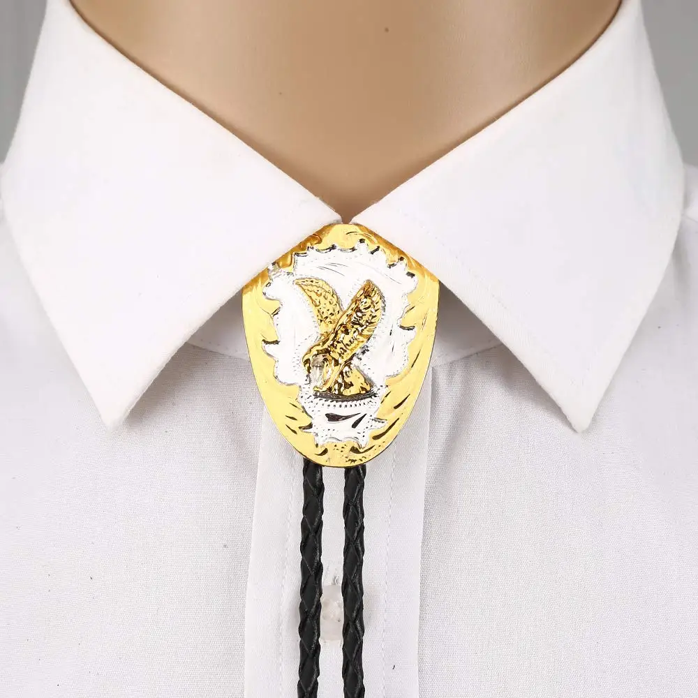 

Gold eagle bolo tie for man cowboy western cowgirl lather rope zinc alloy necktie