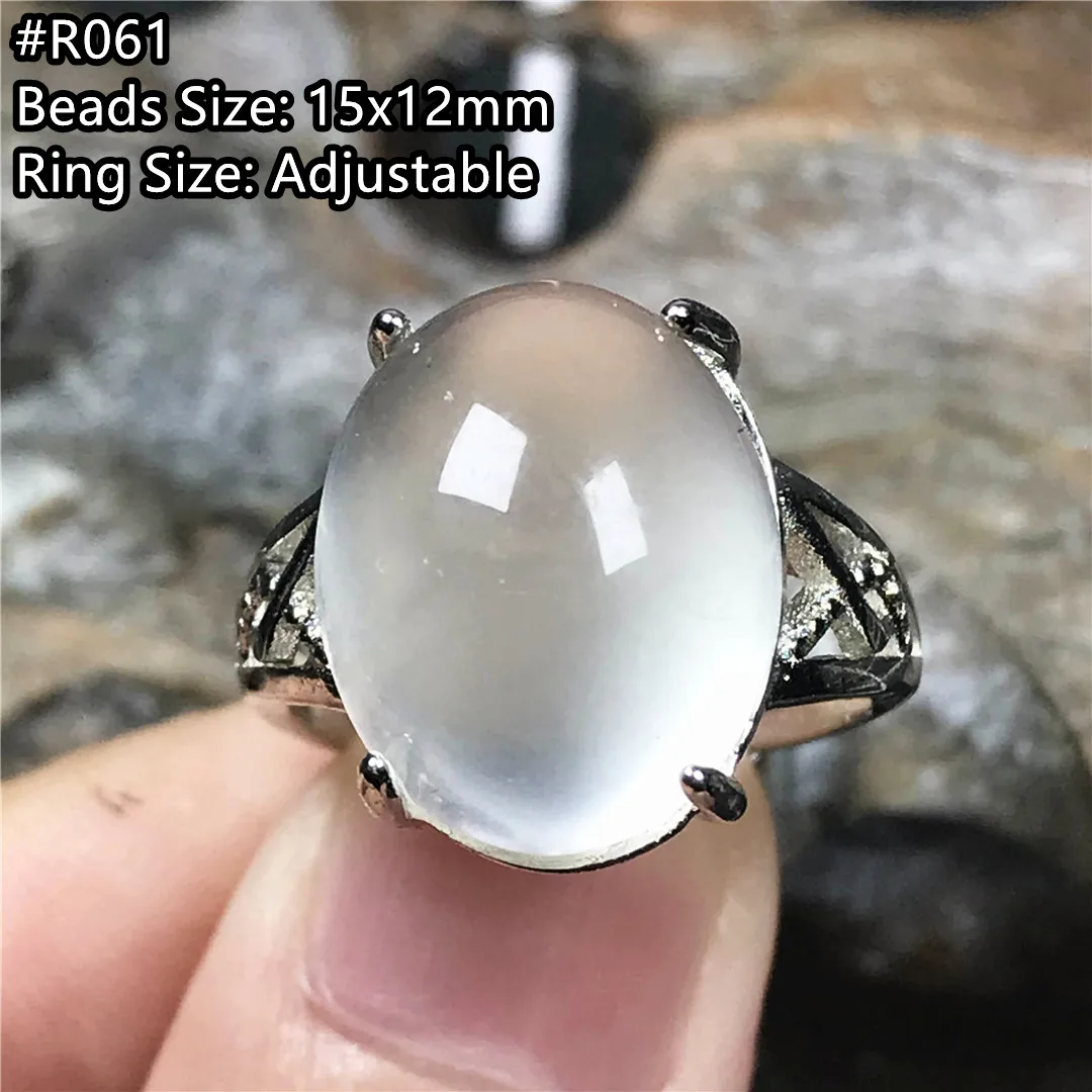 Top Natural Moonstone Ring For Women Man Healing Love Luck Crystal White Light Beads Stone Silver Adjustable Ring Jewelry AAAAA