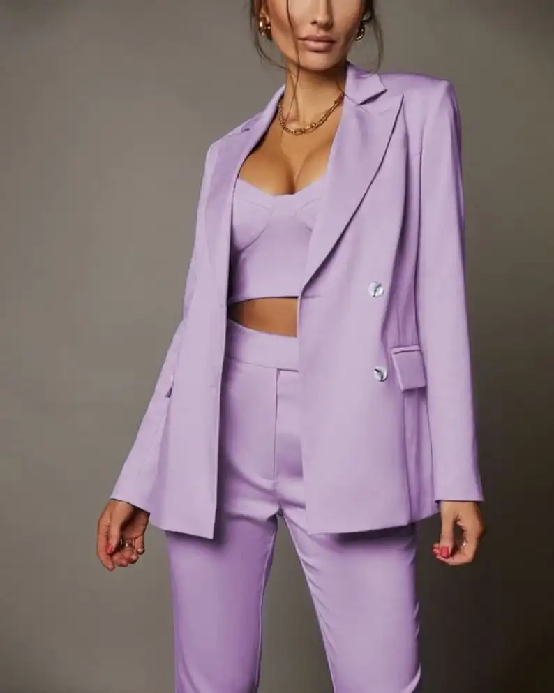 Tesco Paarse Vrouwen Broekpakken Blazer + Broek Voor Werk Broekpak Voor Bruiloftsfeest Business Broek Sets Op Maat Gemaakt