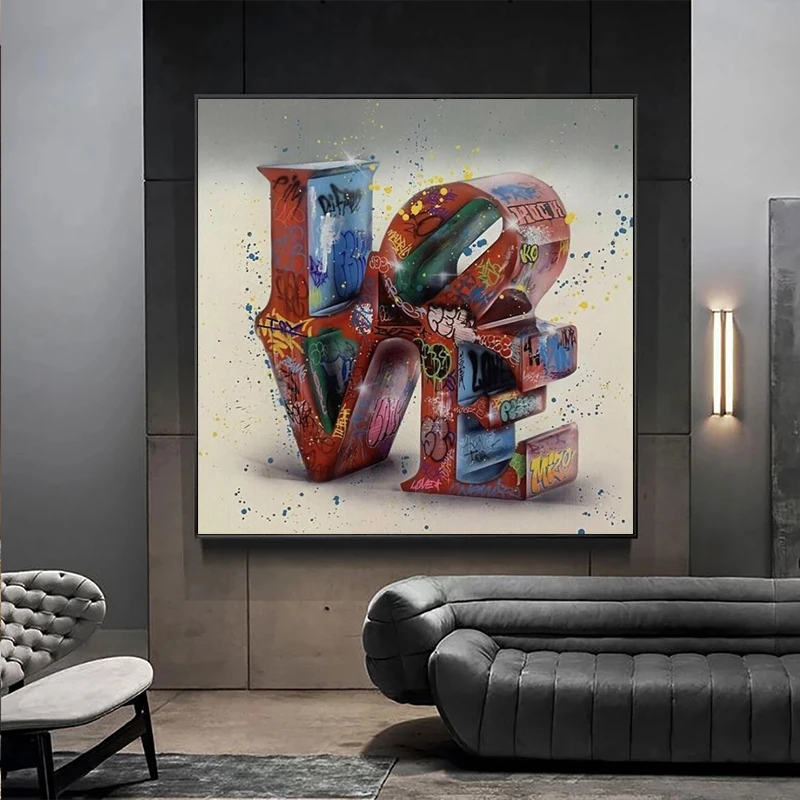 LOVE Graffiti Letter Canvas Painting Modern Style Poster and Print Abstract Graffiti Art Wall Picture for Living Room Home Decor