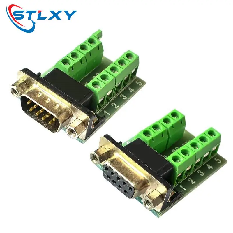 D-Sub 9pin Solderless Connectors DB9 RS232 Serial to Terminal Female Male Adapter Connector Breakout Board