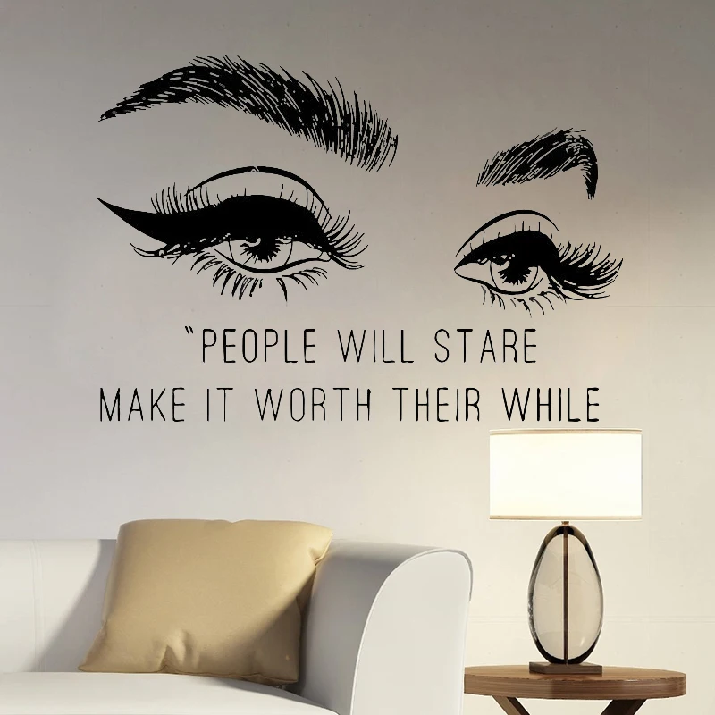 Quotes Beauty Girls Bedroom Decoration Home Wall Stickers Eyelashes Eyelash Wall Decals Eyebrows Stickers Beauty Salon Poster
