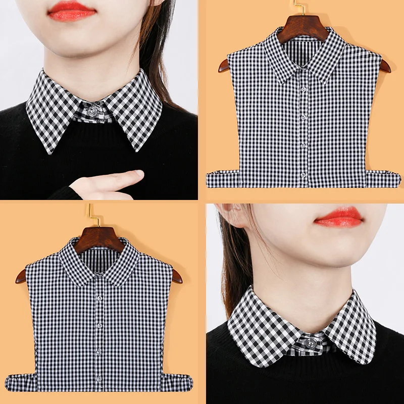 Fashion Black Plaid Women's Fake Collar 2022 New High Quality Ladies False Blouse Collar Half Shirt