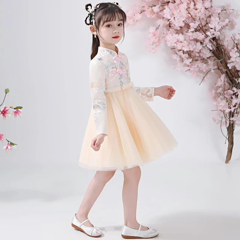 Chinese Flower Girl Dress For Wedding Girls Cheongsam Dress Chinese Hafu Kids Dresses  Baby Traditional Garments New Year Dress