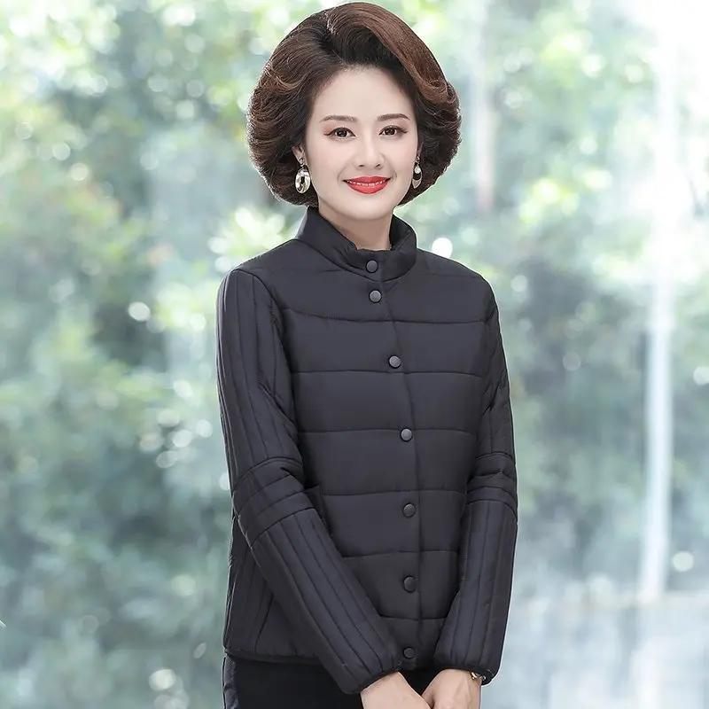 Parkas Nữ Nhẹ Áo Khoác Bóng Chày Mùa Thu Giữ Ấm Mùa Đông Ngắn Áo Tuổi Trung Niên Nữ Cotton Lót Áo Mẹ Cotton Áo Khoác