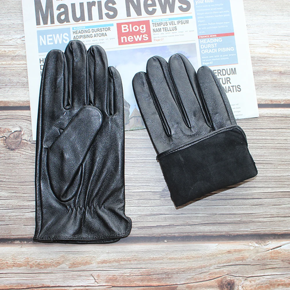 Touch screen sheepskin gloves men\'s leather fashion black single leather without lining high quality goatskin driving gloves