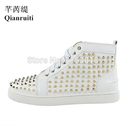 Qianruiti High top Men Sneakers Rivets Casual Espadrilles Platform Ankle Shoe good Quality Zapatillas Hombre Shoes