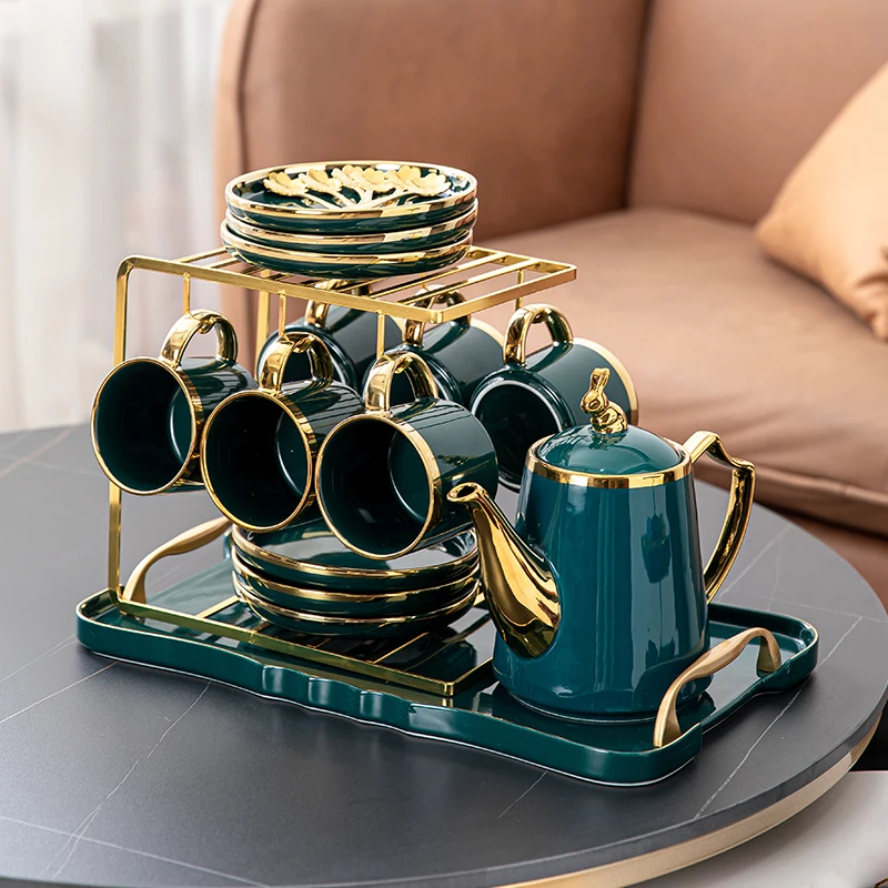 Coffee Cup Set, European Exquisite Coffee Cup and Saucer, Light Luxury Ceramic Cup Storage Rack, High-end Home Afternoon Tea Set