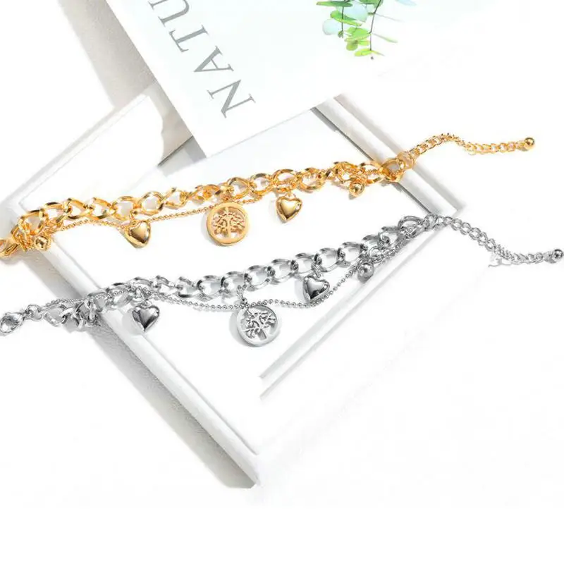 Women's Titanium Steel Love Bracelet Fashionable Hollow Tree of Life Design Personality Jewelry Accessory