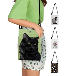 Borse e borsette personalizzate con stampa gatto nero carino borse piccole in tela per donna borsa a tracolla a tracolla da viaggio Casual