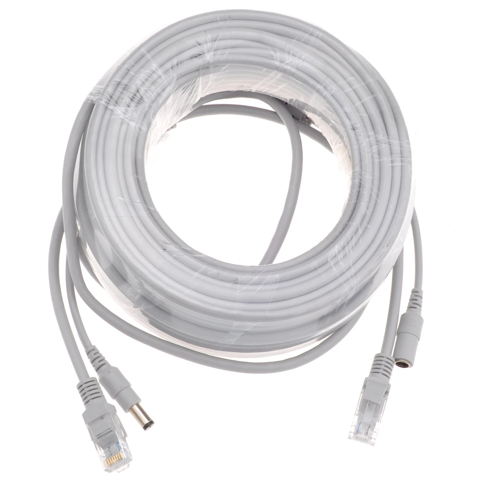 Kamera IP Ethernet RJ45 Cable CAT5/CAT-5e RJ45 + DC zasilacz do internetu kabel LAN 2 w 1 kable 5M/10M/15M/20M/30M