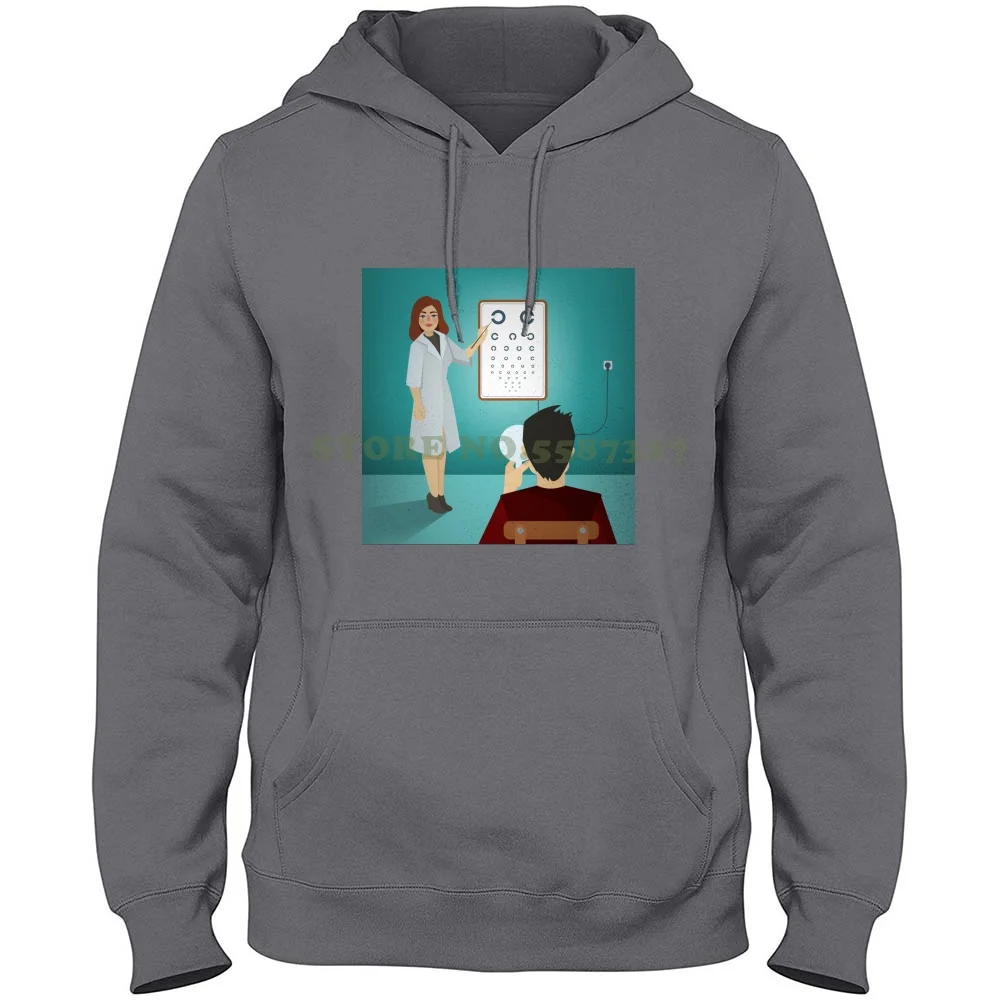 Woman Ophthalmologist Examining Patient Using A Snellen Chart 100% Pure Cotton Hoodie T-Shirt Ophthalmologist Health Snellen