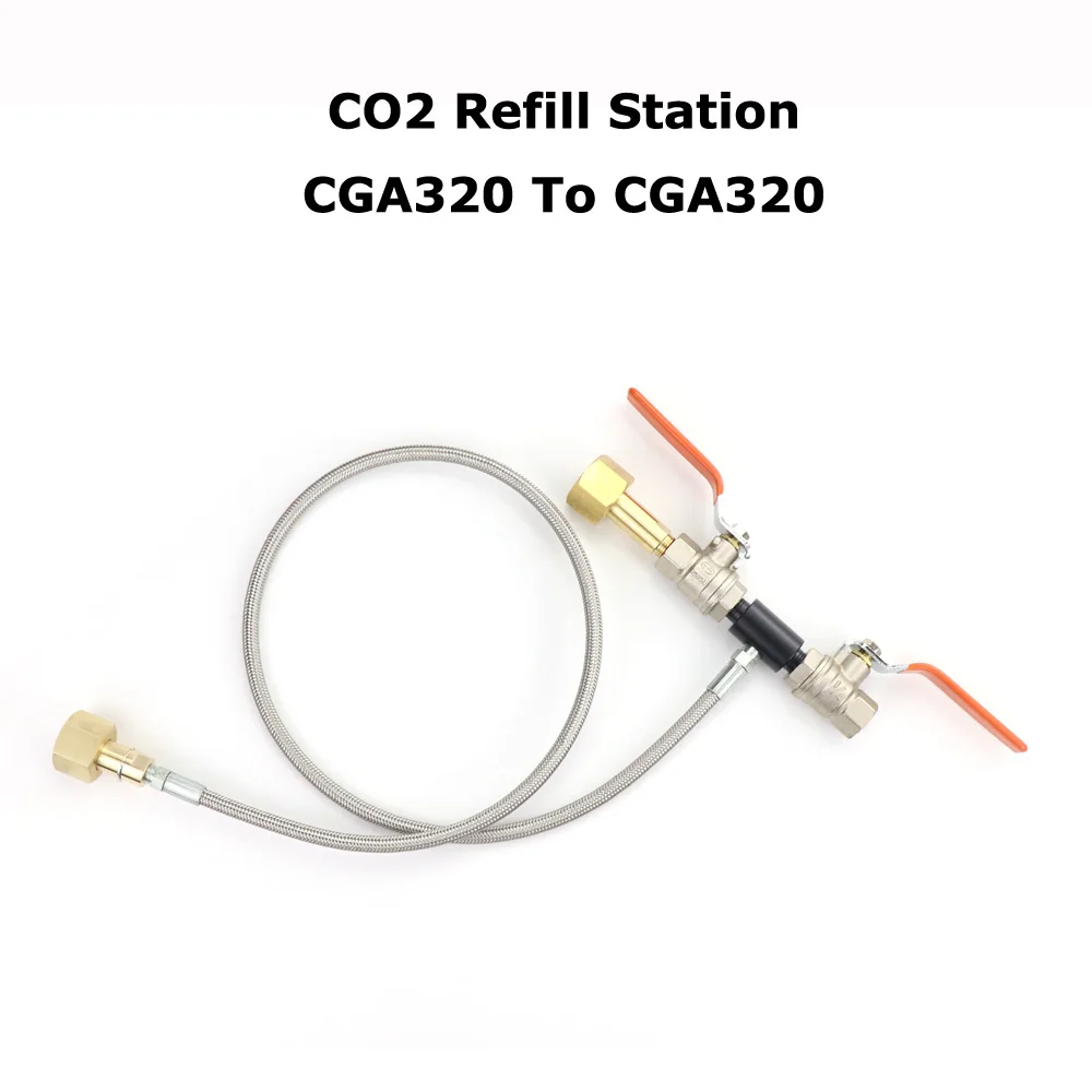 NEW Deluxe Dual Valve CO2 Fill Station Adapter With Gauge 36Inch High Pressure Hose CGA320 To CGA320