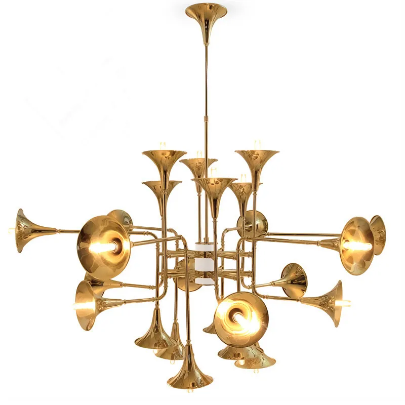 Modern Nordic Stainless Steel Gold Trumpet Pendant Lamps Vintage Retro Horn botti Pendant Light For Living Room