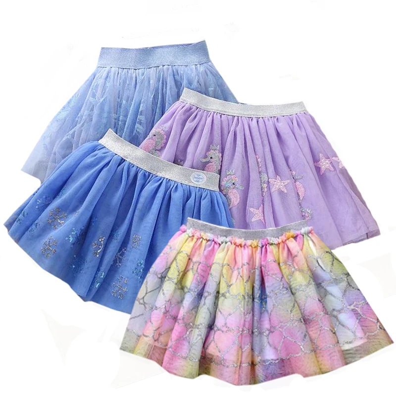 Baby Girl Embroidery Clothes Petticoat Tutus Birthday Cartoon Kids Children 3 Layers Tulle Tutu Skirt Candy Color Skirts Sequin