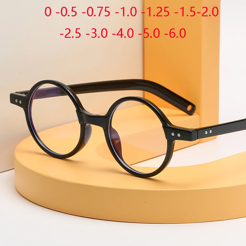 

0 -0.5 -0.75 To -6.0 Anti Blue Rays Round Miopia Glasses With Prescription Women TR90 1.56 Single Vision Nearsighted Spectacles