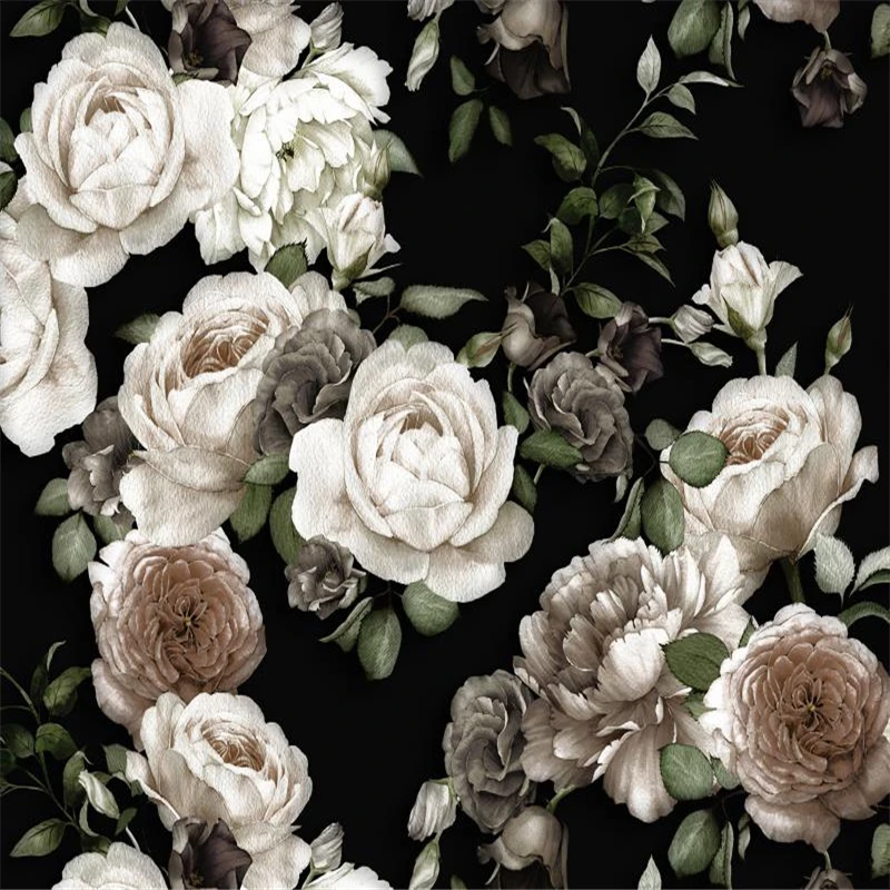 Custom 3D Photo Mural Wallpaper Black Rose Peony Flower Wa Mural wallpapers Living Room Home Decor Painting Wall Paper Stickers