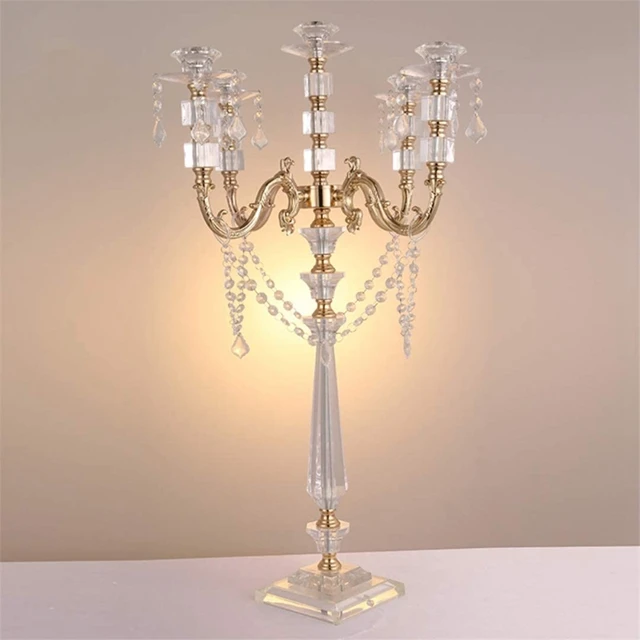 

6pcs)Acrylic Candle Holders Candelabras with Crystal Pendants 77 Cm/30" Marriage Candlestick Wedding Decor