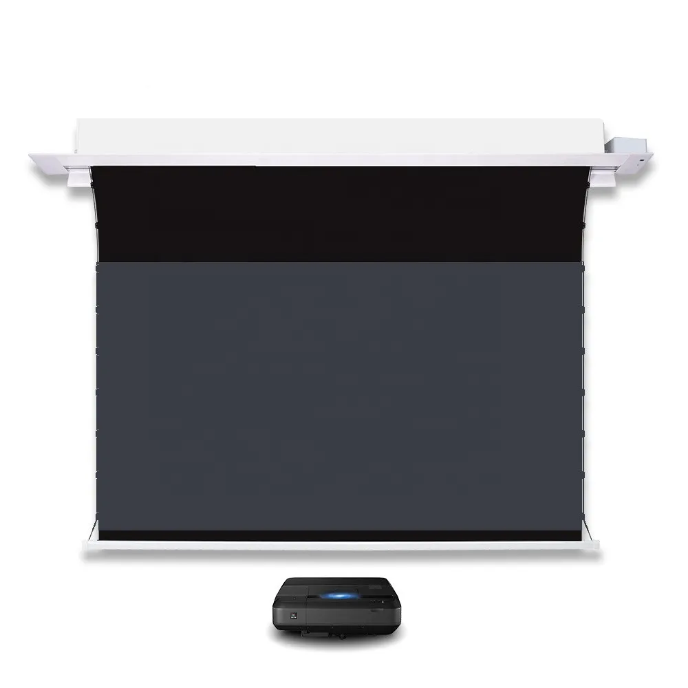 Hot Sell 100 Inch ALR Motorized Tab-Tensioned In-Ceiling Recessed Screen For Ultra Short Throw Projector