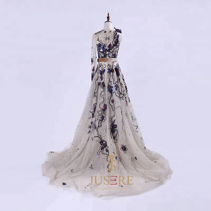 JUSERE Robe de soiree Formal Gowns Evening Dresses red carpet dress long sleeves beaded flower