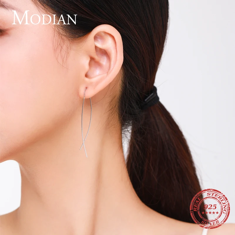 Modian Solid 925 Sterling Silver Fashion Simple Line Drop Earrings Classic Original Design Dangle Ear For Women Fine Jewelry