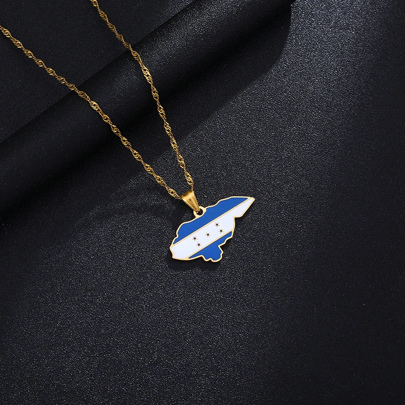 Fashion New Honduras Map and Color Flag Pendant Stainless Steel Necklaces for Women/Men Patriotic Jewelry Christmas Gift