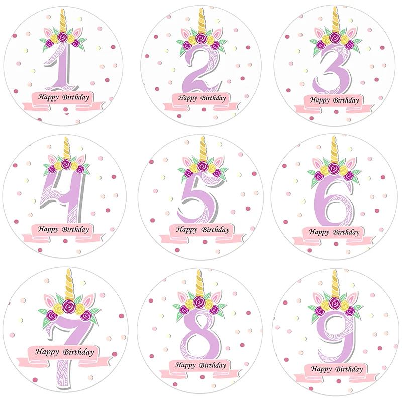 Unicorn Birthday Round Seal Sticker Adhesive Paper Stickers For Party Number Stickers Homemade Bakery Gift Packaging DIY Decor