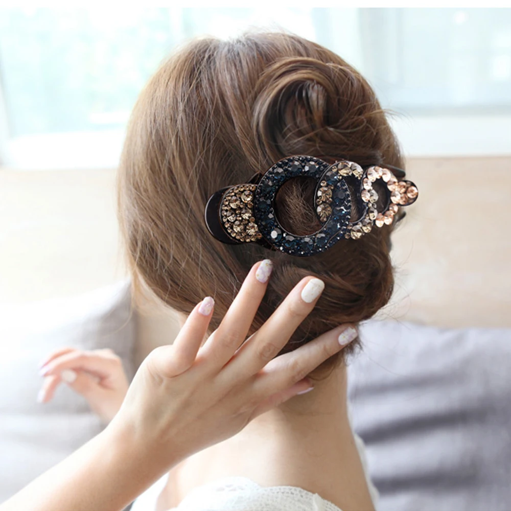 Fashion Girl Rhinestone Hair Claw Tree Leaf Geometric Imitation Barrettes Hairpin Retro Crystal Hair Clips Wome Hair Accessories