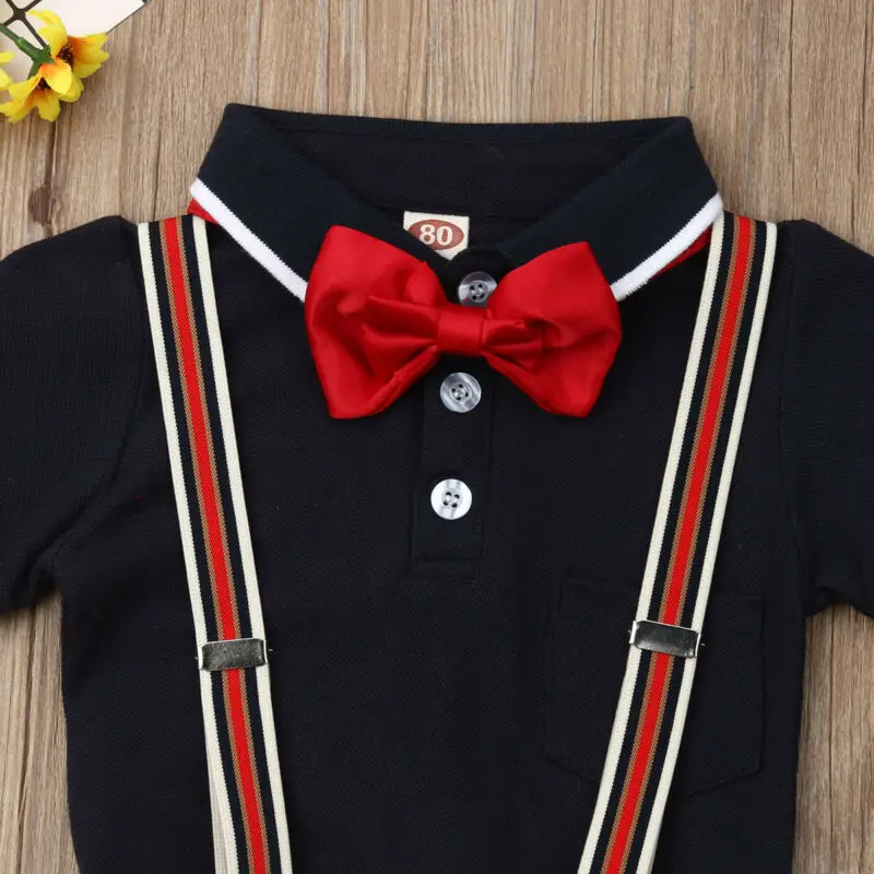 Toddler Boy Clothes Summer Casual Kids Boy Gentleman Suit Shirt Tops+Pants Outfit Formal Party Shirt Bib Shorts Set 1-5T