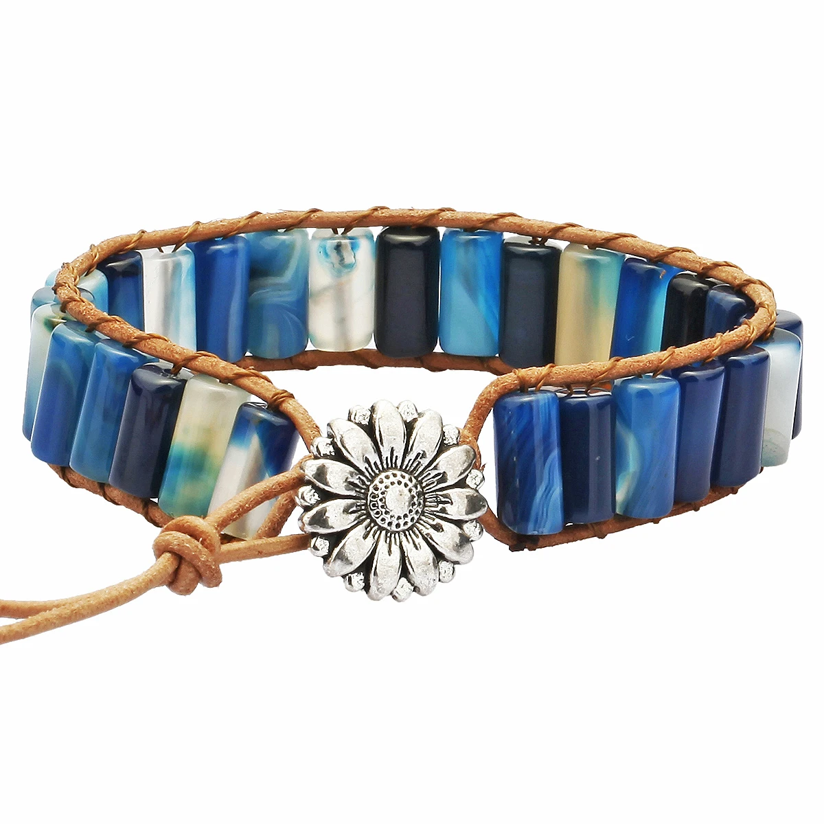 

Stone Bracelets for Women, Leather Wrap Healing Beaded Adjustable Bracelets for Unisex 8"-11"