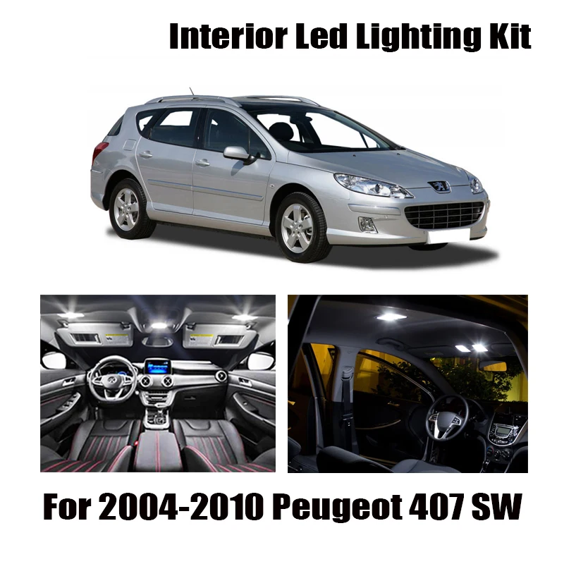 11x Canbus White LED Light Bulbs Interior Kit For For 2004-2010 Peugeot 407 SW  Map Glove Box Trunk Cargo License Lamp 12V Car