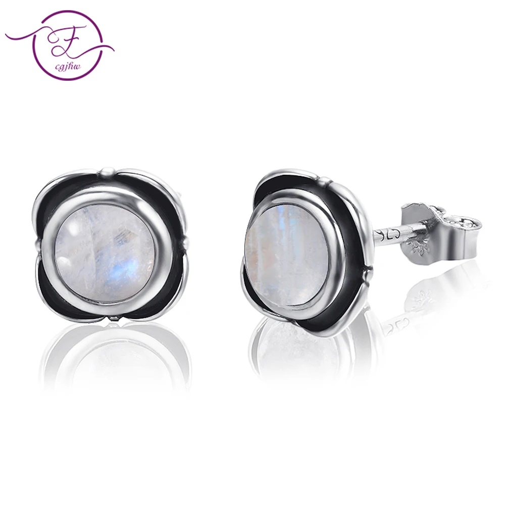 2019 New Listing  Round Natural Moonstone Stud Rarrings 925 Sterling Silver Jewelry Earrings Wedding Engagement Party Wholesale