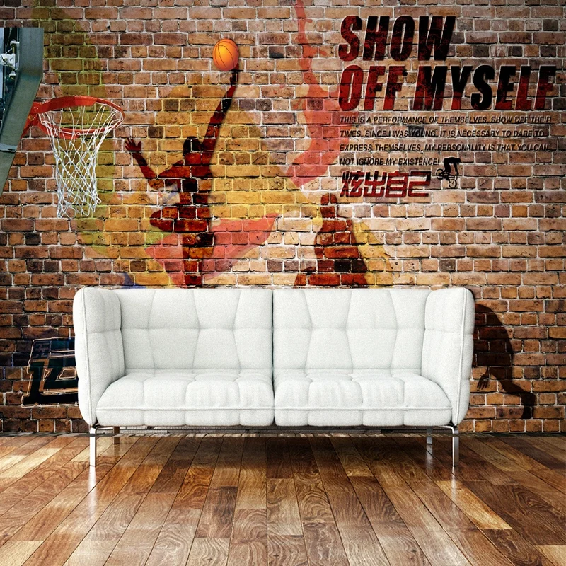 

3D Wallpaper Retro Nostalgic Brick Wall Basketball Photo 3D Mural Restaurant Bar Background Wall Decor Papel De Parede 3D Fresco