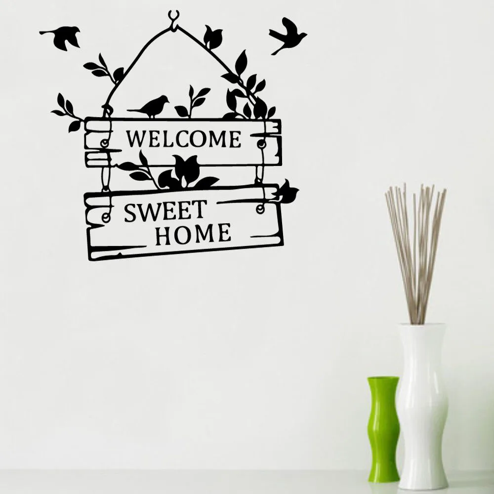 

Welcome Sweet Home Wall Decal Birds Quote Door Window Vinyl Stickers Art Living Room Removable Home Decoration Logo Mural Q209