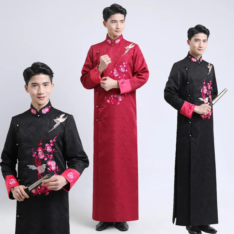 Chinese traditional clothing cheongsam long gown tang suit  groom dress embroidered wedding dress men asia ethnic costume