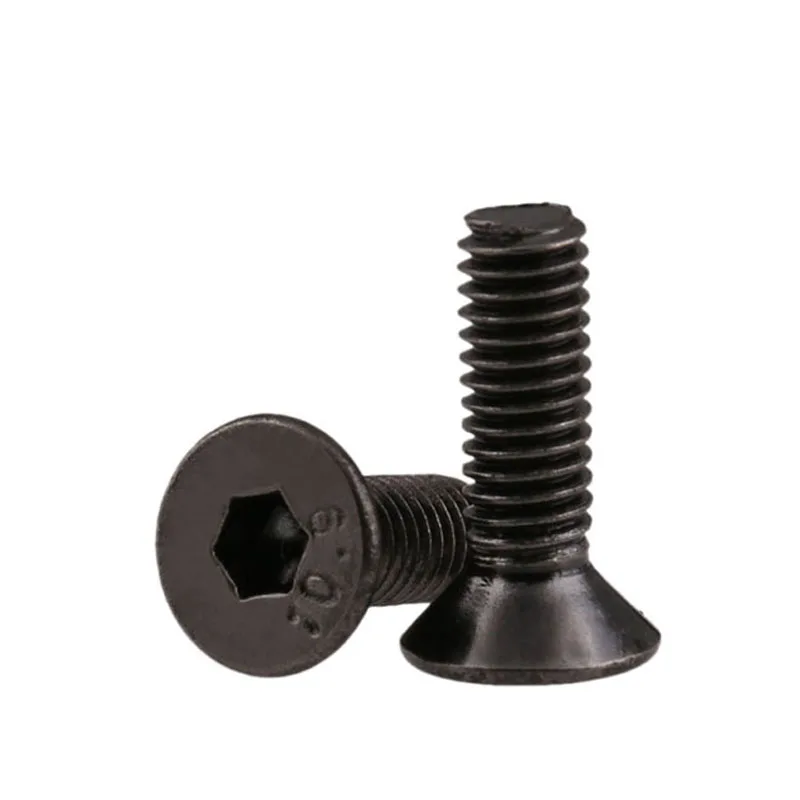 Black Nickel Plating Grade 10.9 Carbon Steel Hex Hexagon Socket Flat Head Screws Countersunk Head Screw Bolts M2-M6 DIN7991
