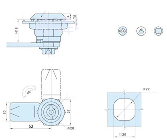 10PCS Square shape Handle lock Distribution box control cabinet switch cabinet door  Rotary tongue lock Four corners lock