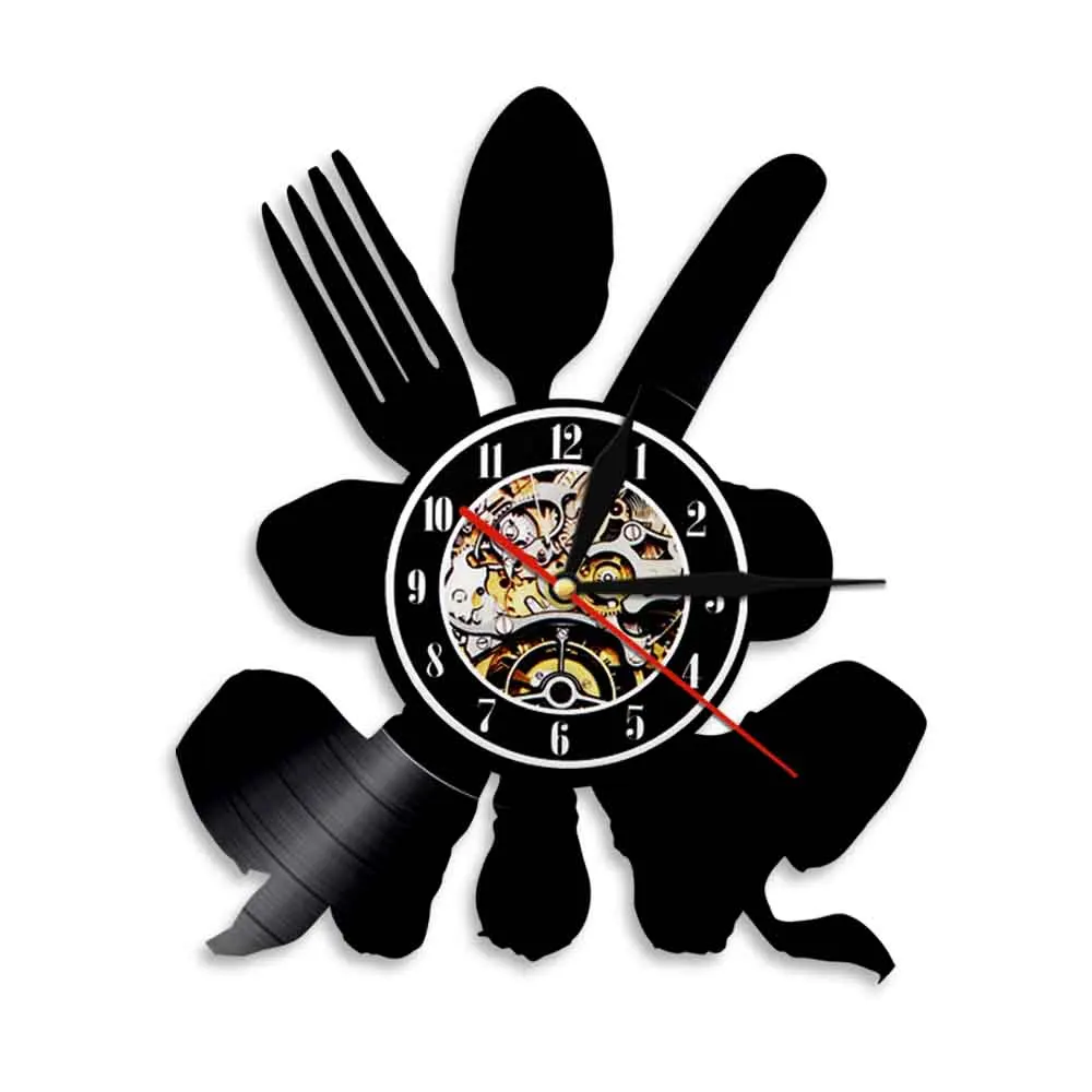 Kitchenware Art Decor Wall Clock Modern Design Vintage Vinyl Record Wall Clock 3D Watch Kitchen Clock Creative Home Decor