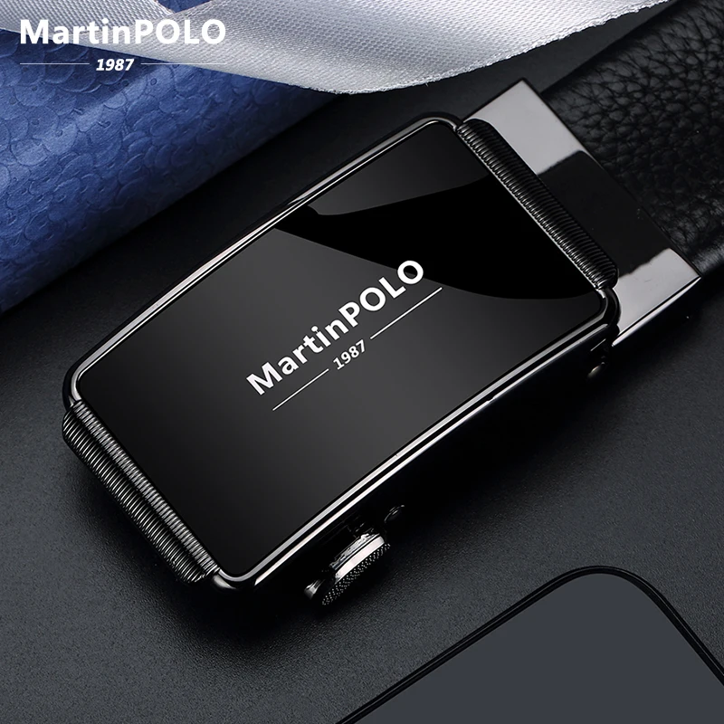 MartinPOLO Genuine Leather Belt Men Cowskin Strap Luxury Belts For Male Alloy Automatic Buckle Fashion Belt Width 3.5cm