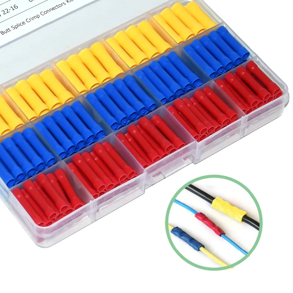 100-200 Stück 10-22AWG Sortierte Verpressverbinder Isolierte Gerade Elektrische Kabelverbinder BV1.25 /2 /5.5 – Detail 17