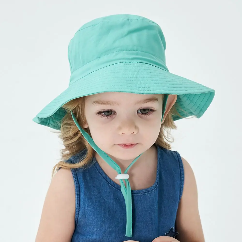 Girl Boy Beach Sun Hat Outdoor 2023 Summer Neck Anti UV Protection Wide Brim Bucket Caps Boy Swimming Hats 0-8 Years