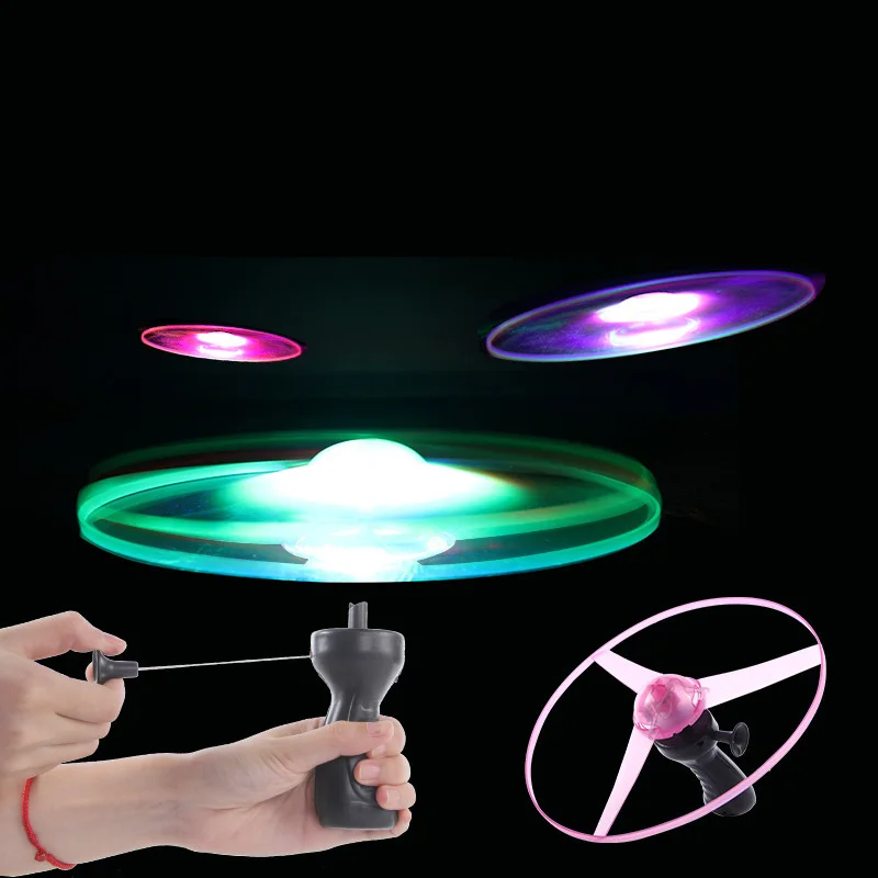 2021 hot sale 1pc Fun outdoor sports pull line saucer toys  LED lighting UFO parent-child interaction Creative 7 color spin-off