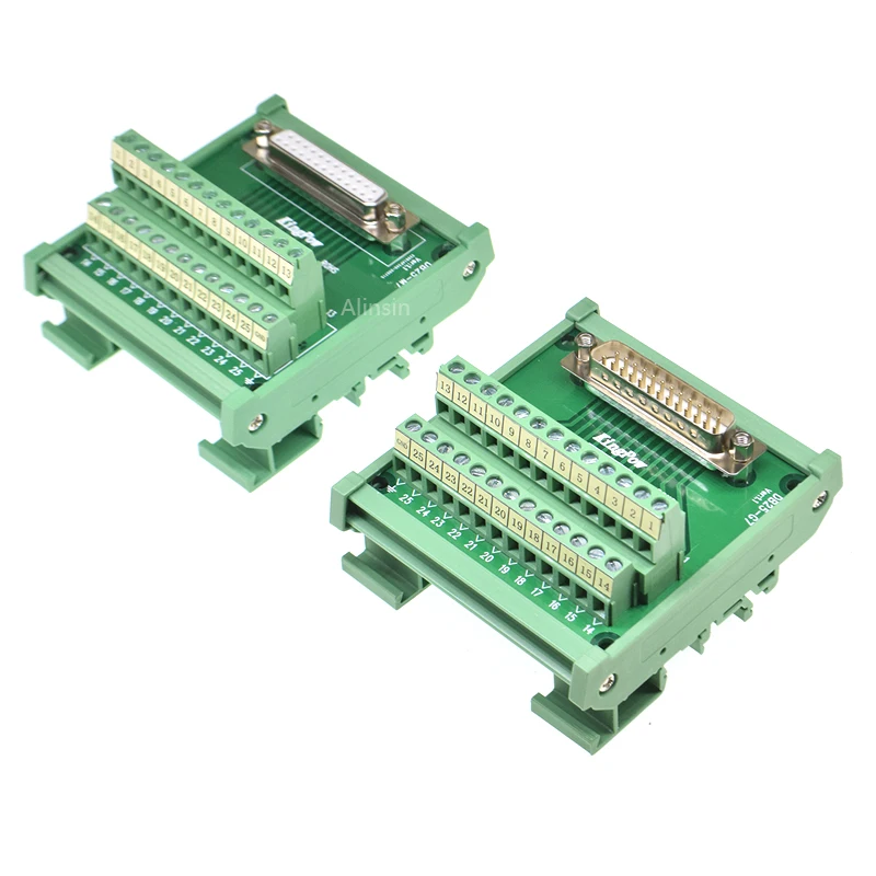 1PCS DB25 male/female socket to terminal block adapter pcb board D-SUB 25pin connector converter Din Rail Mounting