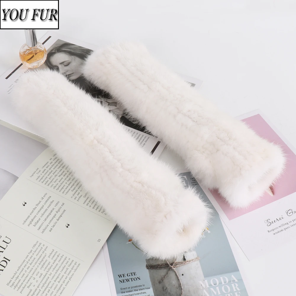 

Lady Winter Luxury 30cm Real Mink Fur Fingerless Gloves Natural Knitted Mink Fur Gloves Women Warm Quality Real Mink Fur Mittens